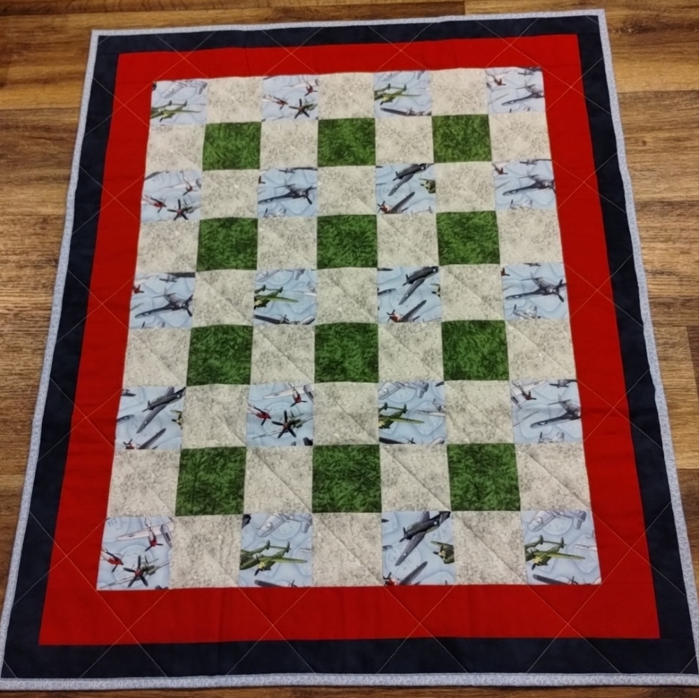 Homemade Hand Crafted Patchwork Quilt Crib Size 36x36 Airplanes Baby Quilt NEW
